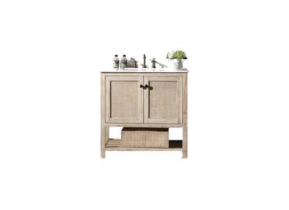 Legion Furniture 36" Solid Wood Sink Vanity in Teak White Rustic with Marble Top-No Faucet - WH5136