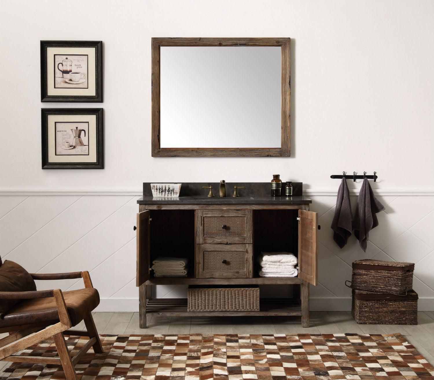 Legion Furniture 48" Solid Wood Sink Vanity in Brown Rustic with Moon Stone Top-No Faucet - WH5148-BR