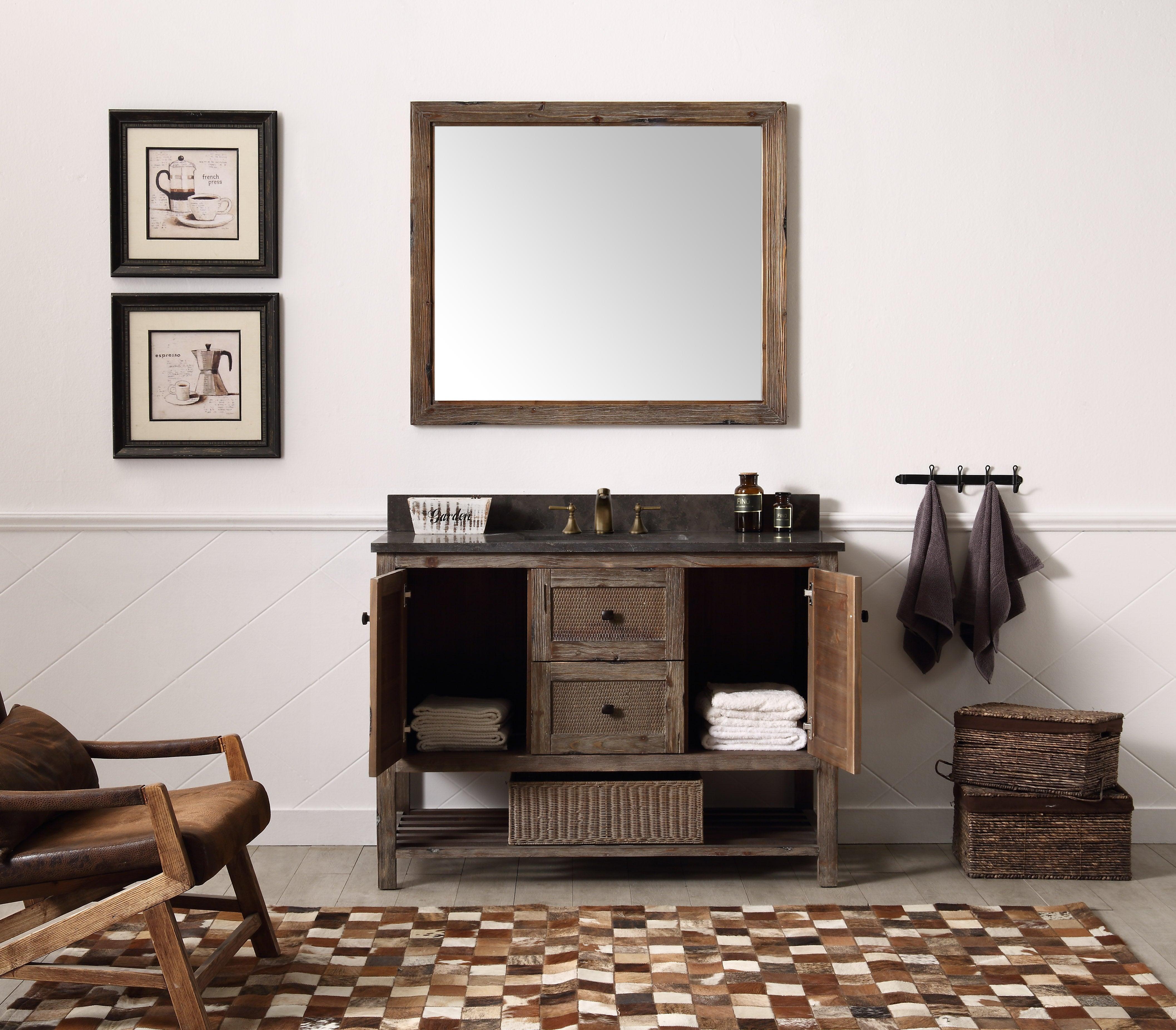 Legion Furniture 48" Solid Wood Sink Vanity in Brown Rustic with Moon Stone Top-No Faucet - WH5148-BR