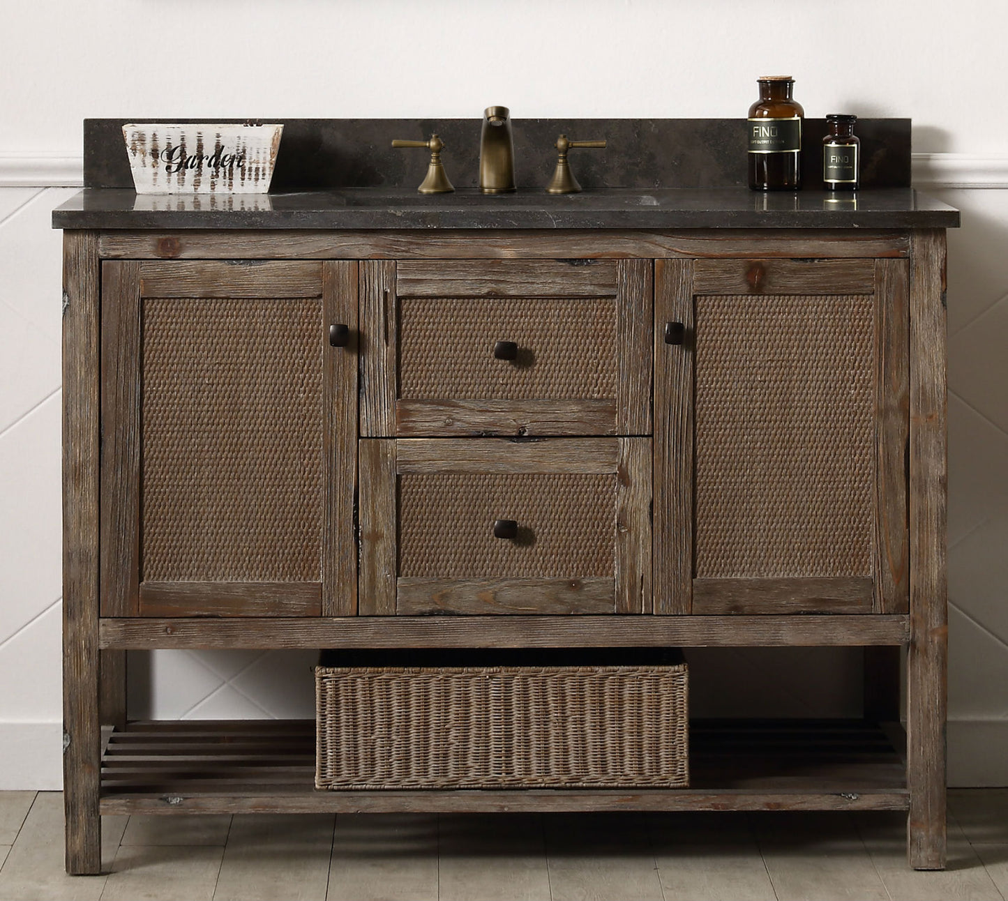 Legion Furniture 48" Solid Wood Sink Vanity in Brown Rustic with Moon Stone Top-No Faucet - WH5148-BR