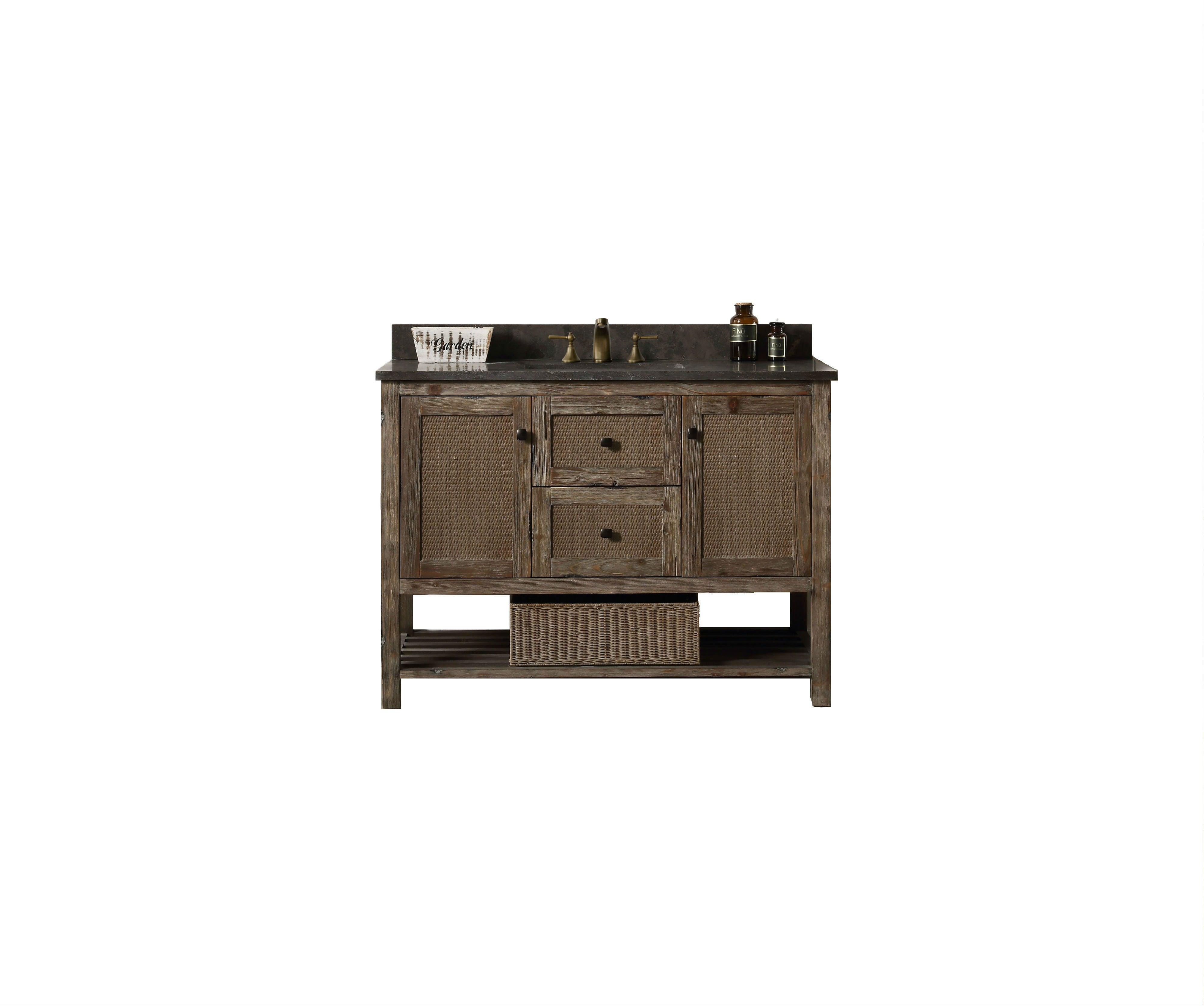 Legion Furniture 48" Solid Wood Sink Vanity in Brown Rustic with Moon Stone Top-No Faucet - WH5148-BR