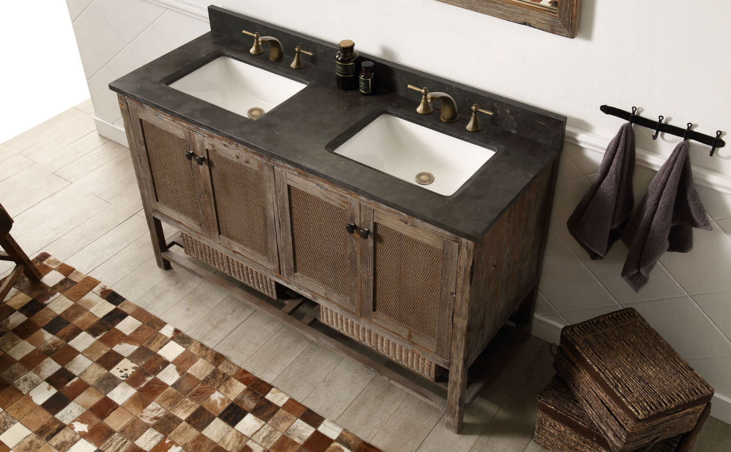 Legion Furniture 60" Solid Wood Sink Vanity in Brown Rustic with Moon Stone Top-No Faucet - WH5160-BR