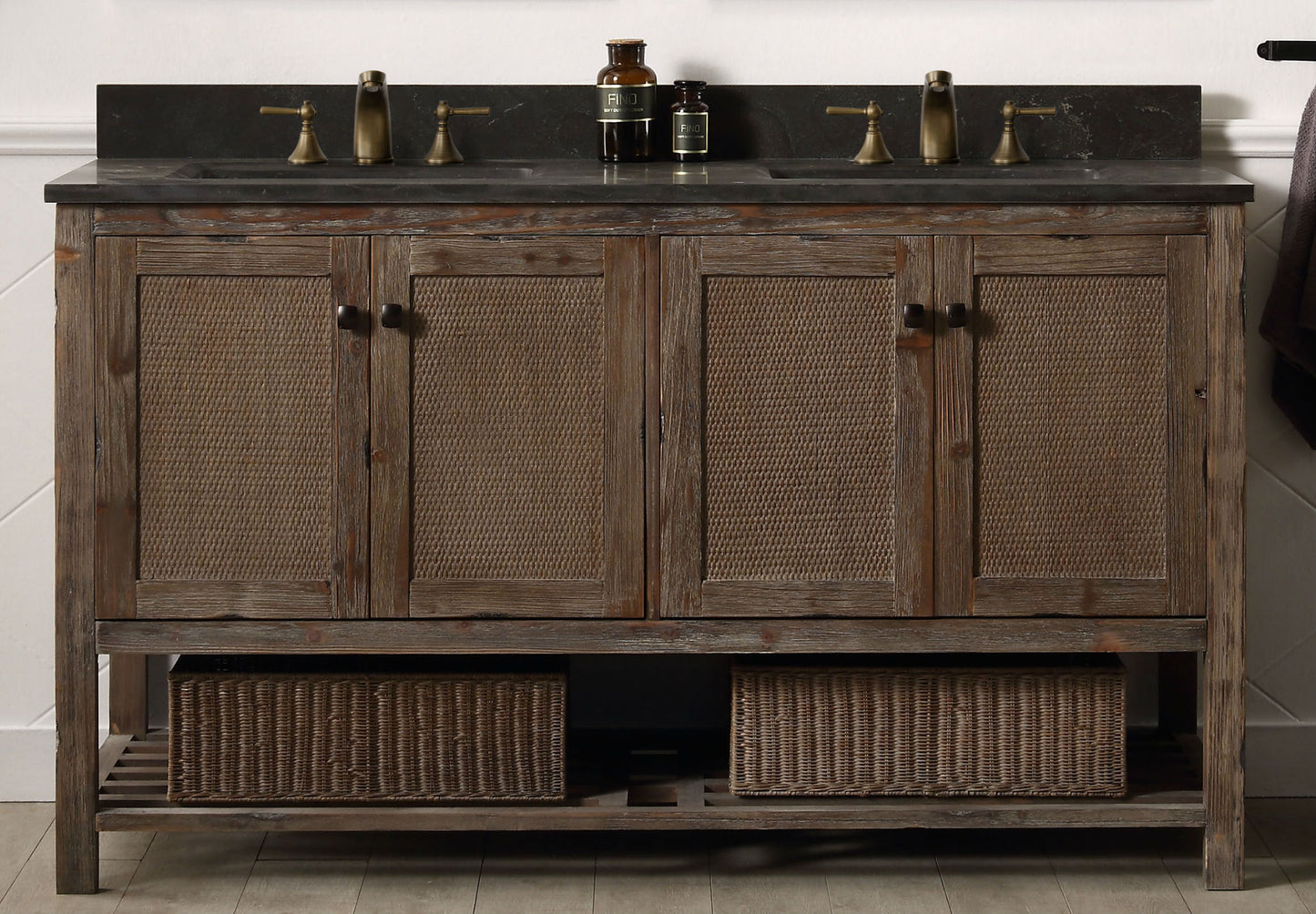 Legion Furniture 60" Solid Wood Sink Vanity in Brown Rustic with Moon Stone Top-No Faucet - WH5160-BR