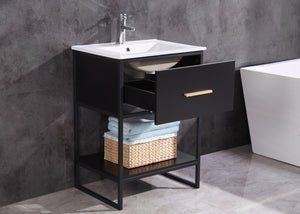 Legion Furniture 24" Black Finish Sink Vanity with Black Metal Frame-Pvc - WH7024-BB-PVC