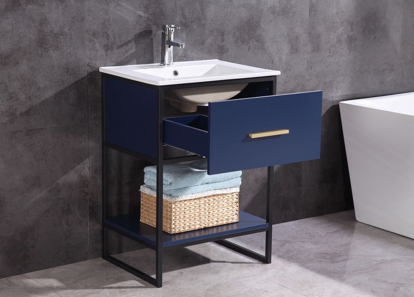 Legion Furniture 24" Blue Finish Sink Vanity with Black Metal Frame-Pvc - WH7024-BL-PVC