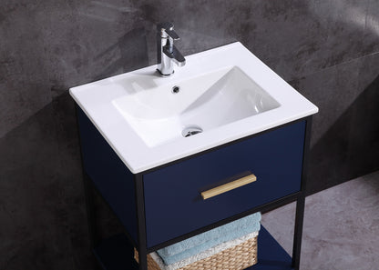 Legion Furniture 24" Blue Finish Sink Vanity with Black Metal Frame-Pvc - WH7024-BL-PVC