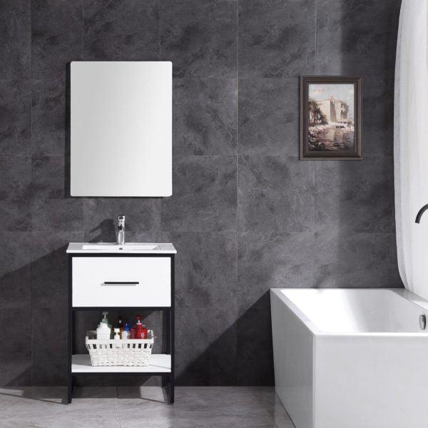 Legion Furniture 24" White Finish Sink Vanity with Black Metal Frame-Pvc - WH7024-WH-PVC