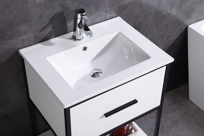 Legion Furniture 24" White Finish Sink Vanity with Black Metal Frame-Pvc - WH7024-WH-PVC