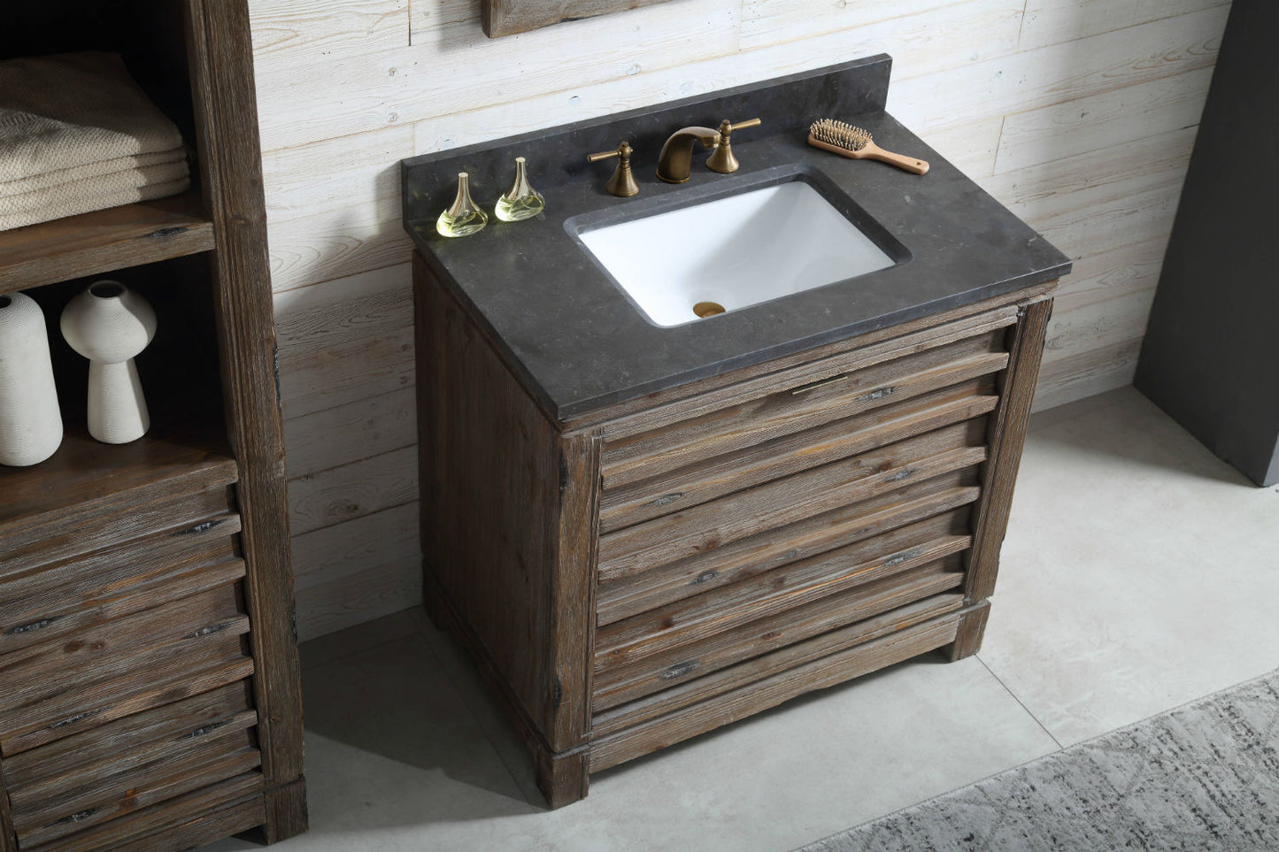 Legion Furniture 36" Wood Sink Vanity Match in Brown Rustic with Marble Wh 5136" Top -No Faucet - WH8436