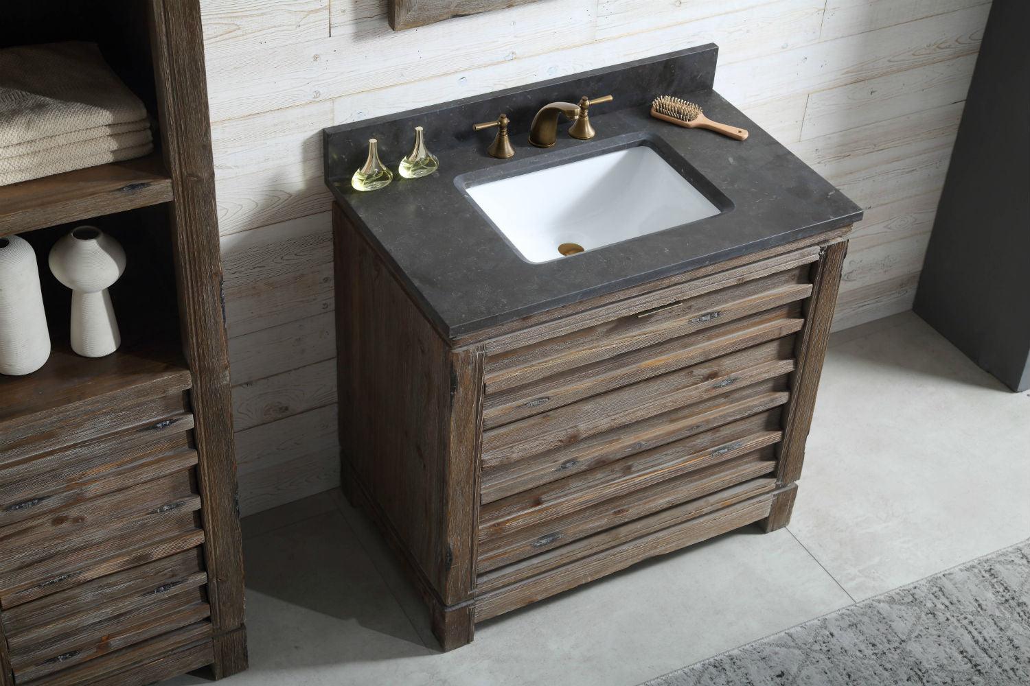 Legion Furniture 36" Wood Sink Vanity Match in Brown Rustic with Marble Wh 5136" Top -No Faucet - WH8436