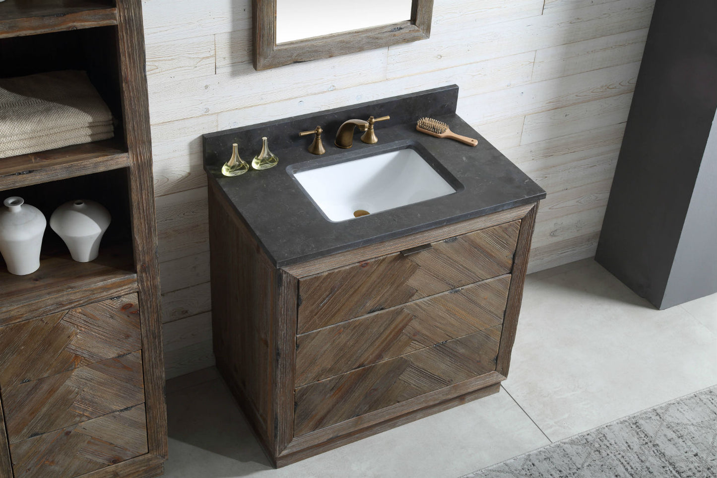 Legion Furniture 36" Wood Sink Vanity Match in Brown Rustic with Marble Wh 5136" Top -No Faucet - WH8536