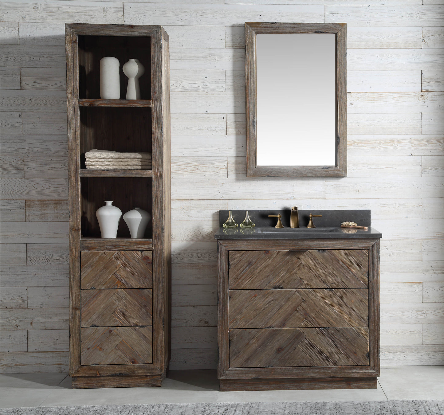 Legion Furniture 36" Wood Sink Vanity Match in Brown Rustic with Marble Wh 5136" Top -No Faucet - WH8536