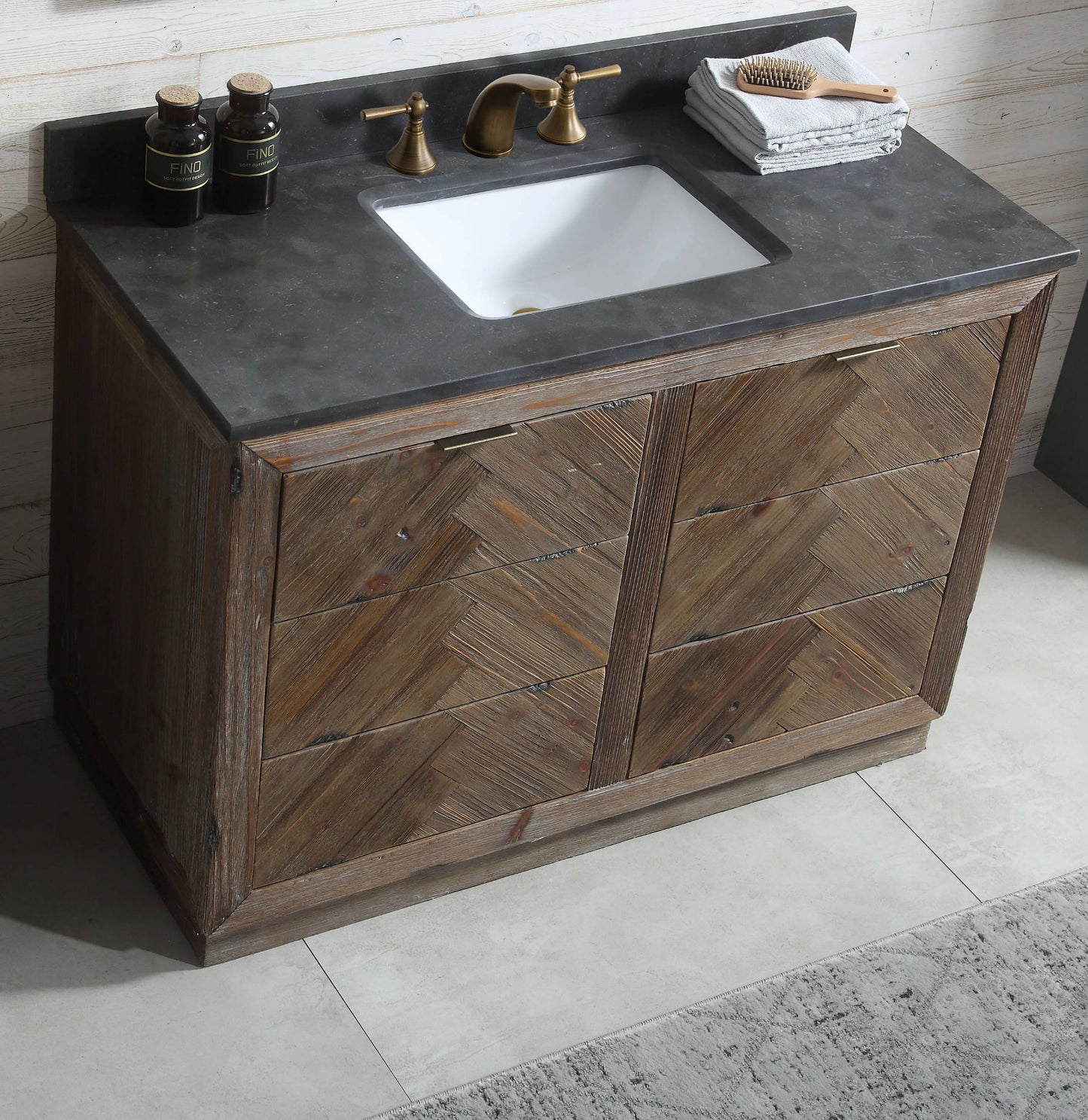 Legion Furniture 48" Wood Sink Vanity Match in Brown Rustic with Marble Wh 5148" Top -No Faucet - WH8548