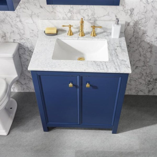 Legion Furniture 30" Blue Finish Sink Vanity Cabinet with Carrara White Top - WLF2130-B