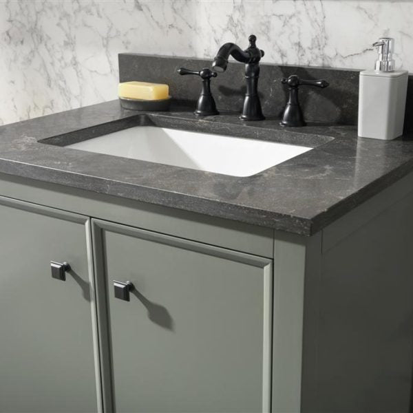 Legion Furniture 30" Pewter Green Finish Sink Vanity Cabinet with Blue Lime Stone Top - WLF2130-PG