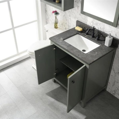 Legion Furniture 30" Pewter Green Finish Sink Vanity Cabinet with Blue Lime Stone Top - WLF2130-PG