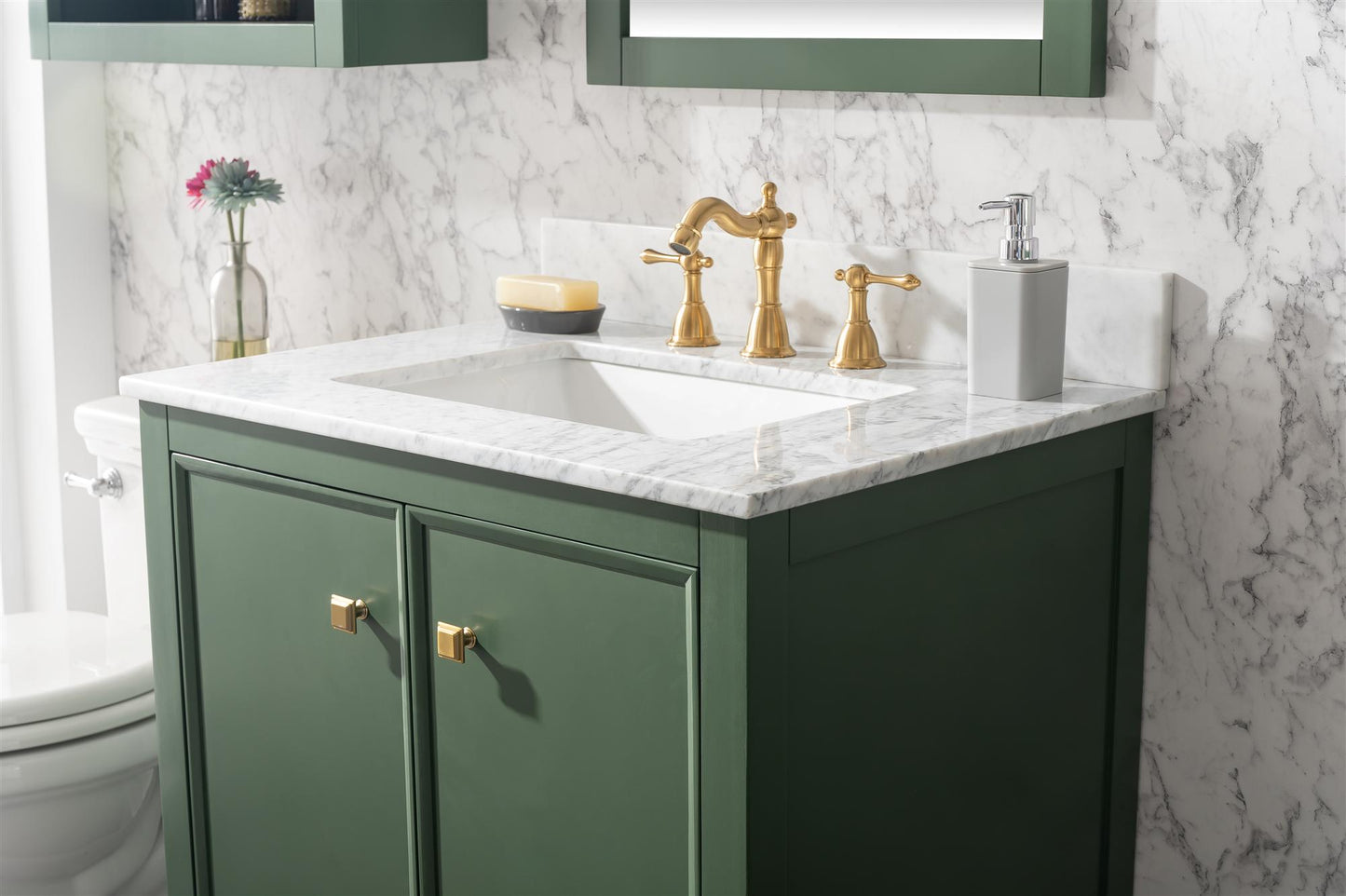 Legion Furniture 30" Vogue Green Finish Sink Vanity Cabinet with Carrara White Top - WLF2130-VG