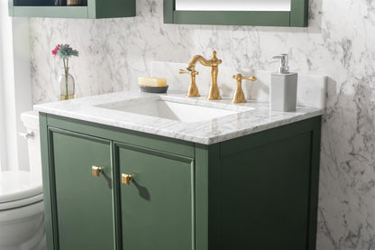 Legion Furniture 30" Vogue Green Finish Sink Vanity Cabinet with Carrara White Top - WLF2130-VG