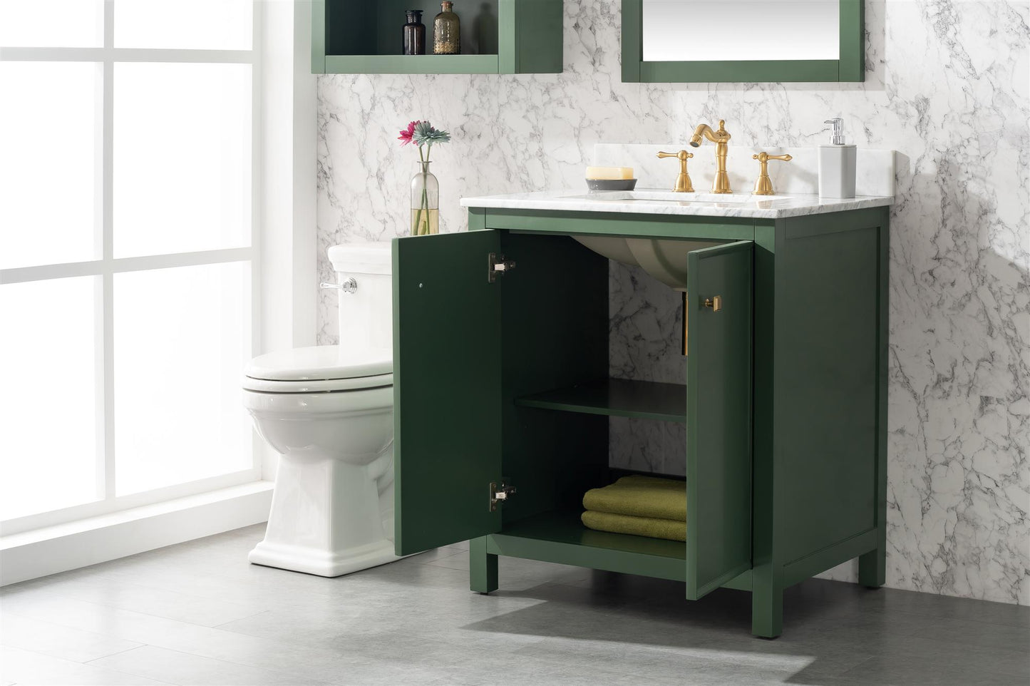 Legion Furniture 30" Vogue Green Finish Sink Vanity Cabinet with Carrara White Top - WLF2130-VG