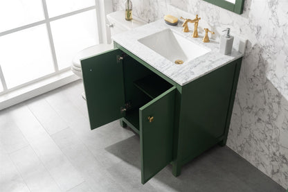 Legion Furniture 30" Vogue Green Finish Sink Vanity Cabinet with Carrara White Top - WLF2130-VG