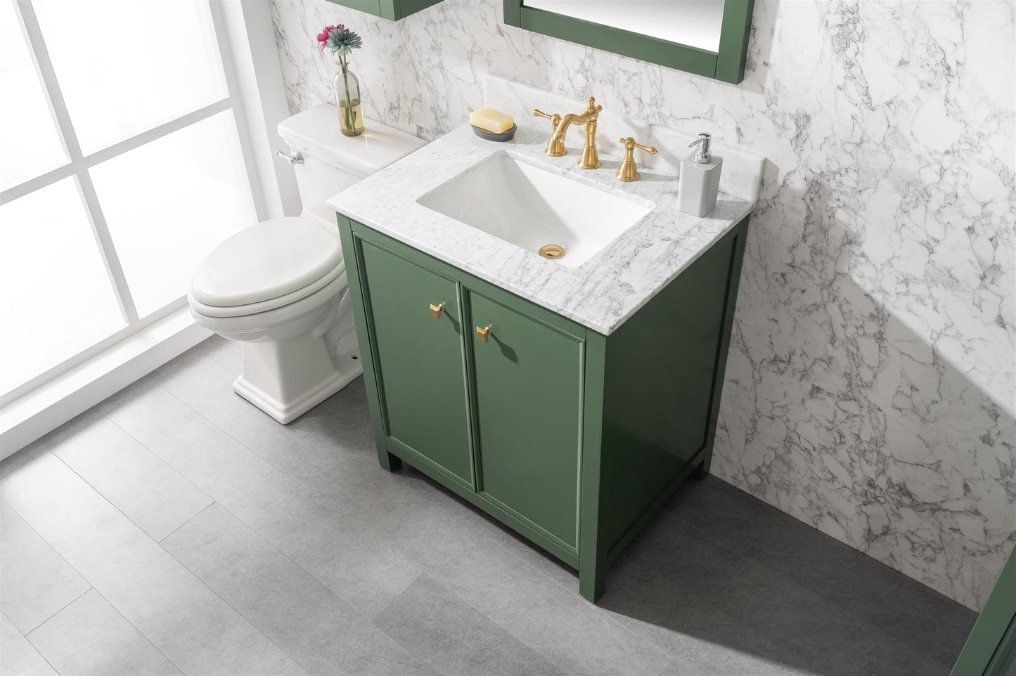 Legion Furniture 30" Vogue Green Finish Sink Vanity Cabinet with Carrara White Top - WLF2130-VG