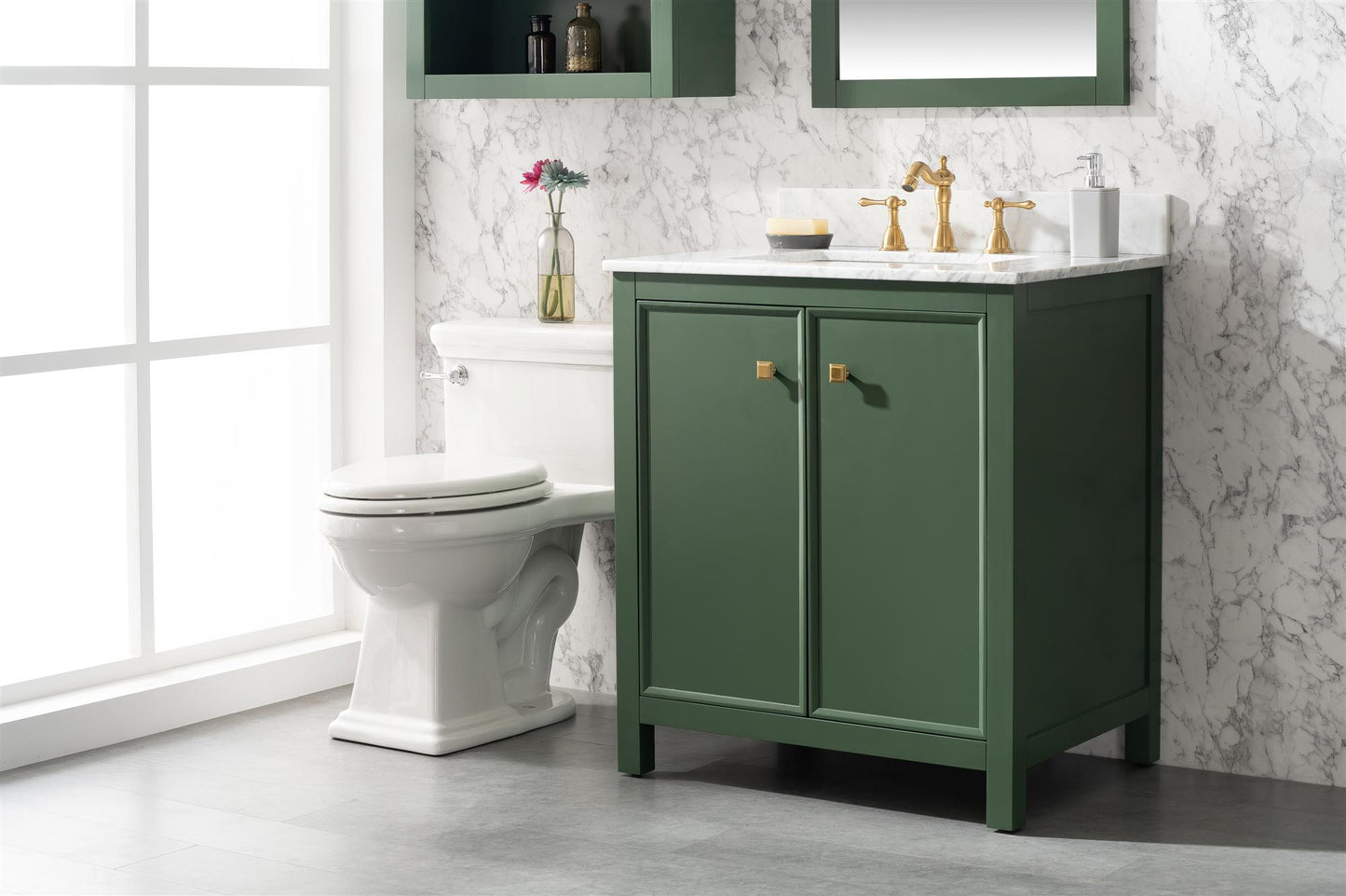 Legion Furniture 30" Vogue Green Finish Sink Vanity Cabinet with Carrara White Top - WLF2130-VG