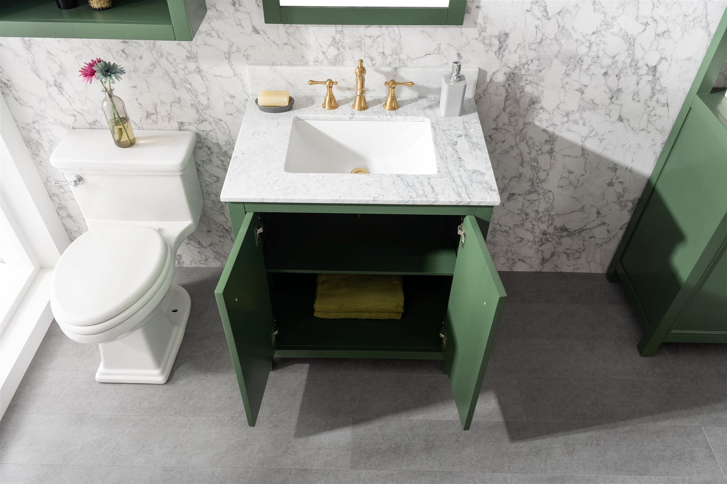 Legion Furniture 30" Vogue Green Finish Sink Vanity Cabinet with Carrara White Top - WLF2130-VG