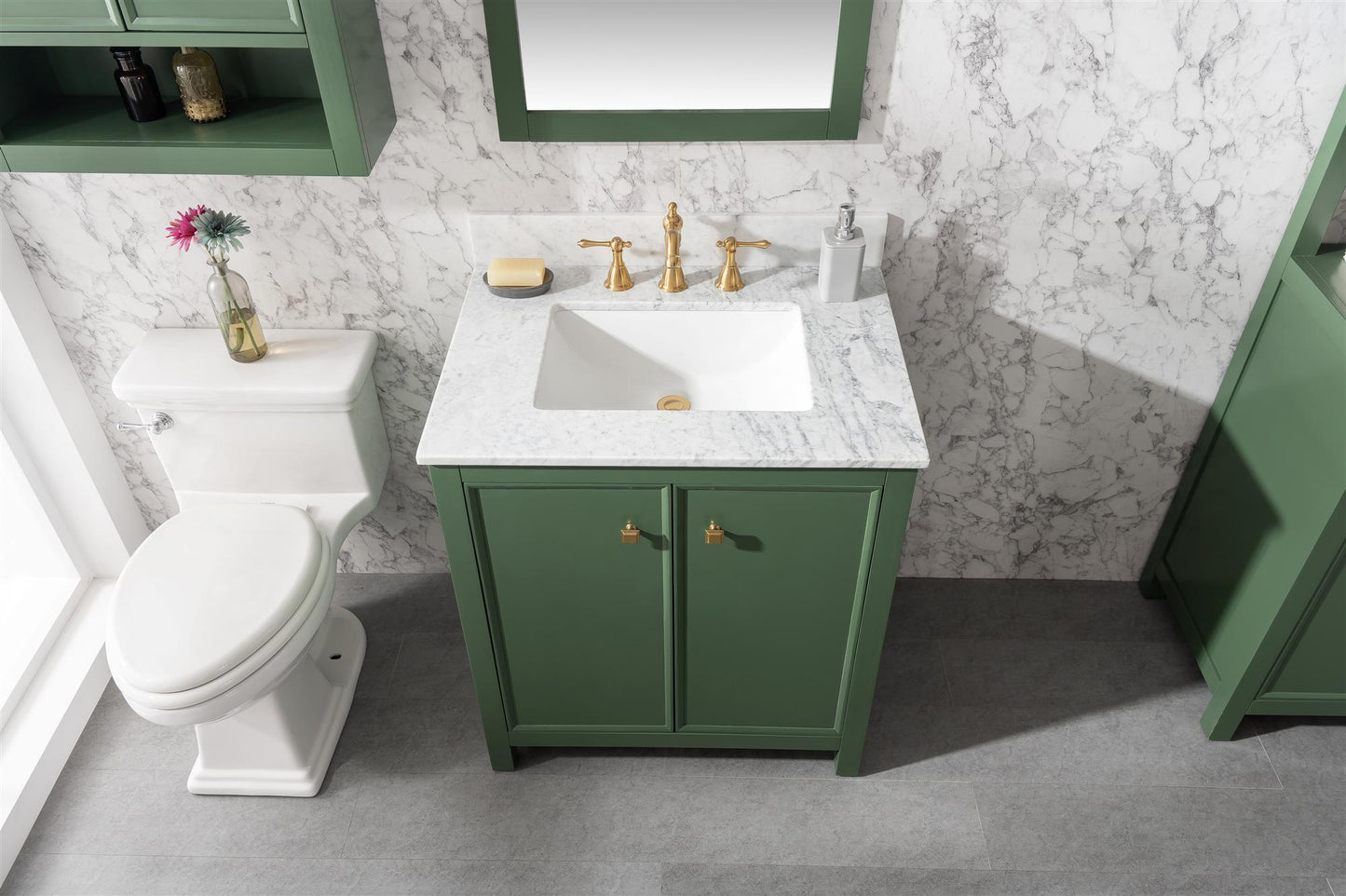 Legion Furniture 30" Vogue Green Finish Sink Vanity Cabinet with Carrara White Top - WLF2130-VG