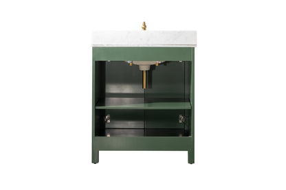 Legion Furniture 30" Vogue Green Finish Sink Vanity Cabinet with Carrara White Top - WLF2130-VG