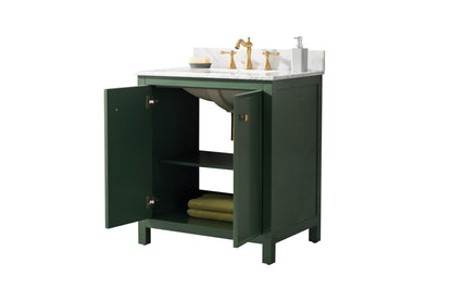 Legion Furniture 30" Vogue Green Finish Sink Vanity Cabinet with Carrara White Top - WLF2130-VG