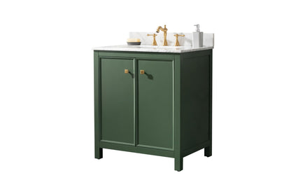 Legion Furniture 30" Vogue Green Finish Sink Vanity Cabinet with Carrara White Top - WLF2130-VG