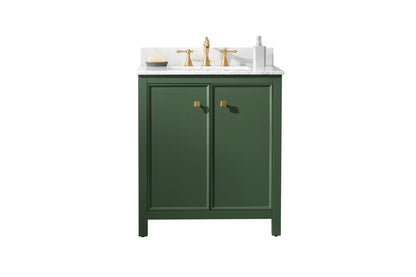 Legion Furniture 30" Vogue Green Finish Sink Vanity Cabinet with Carrara White Top - WLF2130-VG