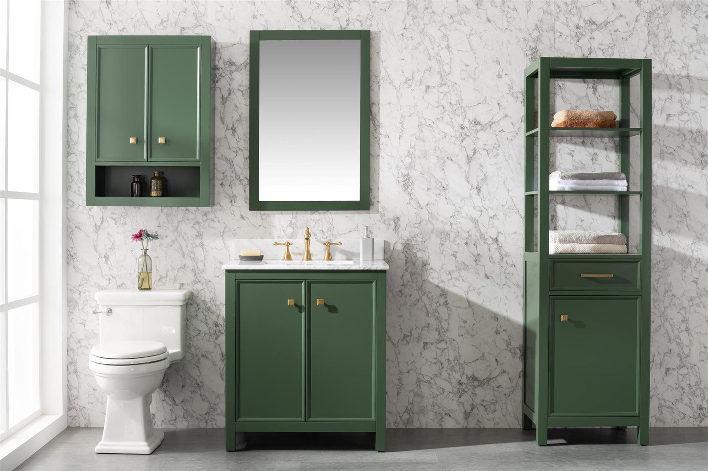 Legion Furniture 30" Vogue Green Finish Sink Vanity Cabinet with Carrara White Top - WLF2130-VG