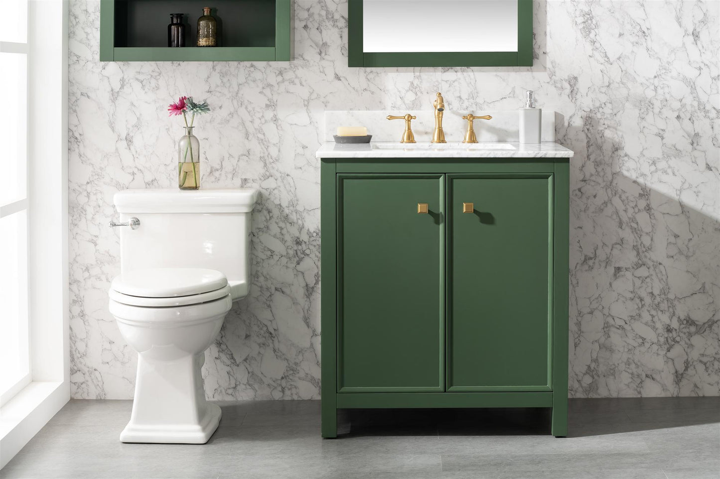 Legion Furniture 30" Vogue Green Finish Sink Vanity Cabinet with Carrara White Top - WLF2130-VG