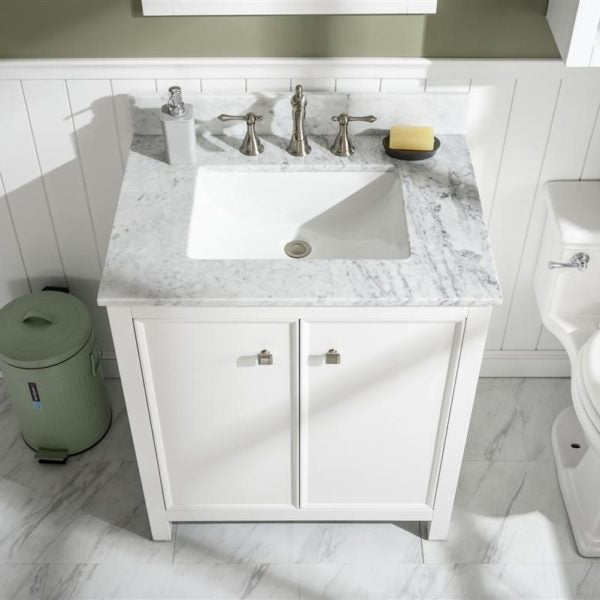 Legion Furniture 30" White Finish Sink Vanity Cabinet with Carrara White Top - WLF2130-W