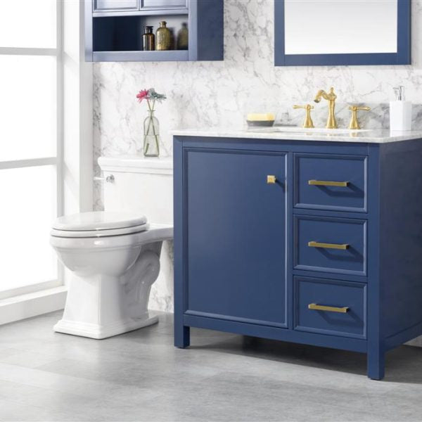 Legion WLF2136-B 36" Blue Finish Sink Vanity Cabinet with Carrara White Top, Front