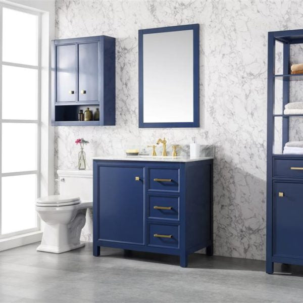 Legion WLF2136-B 36" Blue Finish Sink Vanity Cabinet with Carrara White Top, Front