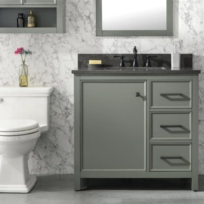 Legion Furniture 36" Pewter Green Finish Sink Vanity Cabinet with Blue Lime Stone Top - WLF2136-PG