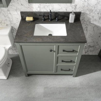 Legion Furniture 36" Pewter Green Finish Sink Vanity Cabinet with Blue Lime Stone Top - WLF2136-PG