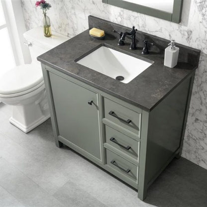 Legion Furniture 36" Pewter Green Finish Sink Vanity Cabinet with Blue Lime Stone Top - WLF2136-PG