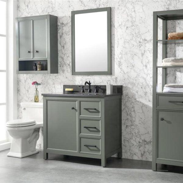 Legion Furniture 36" Pewter Green Finish Sink Vanity Cabinet with Blue Lime Stone Top - WLF2136-PG