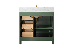 Legion Furniture 36" Vogue Green Finish Sink Vanity Cabinet with Carrara White Top - WLF2136-VG