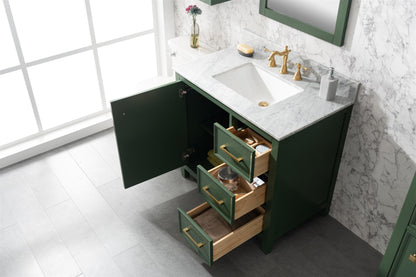 Legion Furniture 36" Vogue Green Finish Sink Vanity Cabinet with Carrara White Top - WLF2136-VG