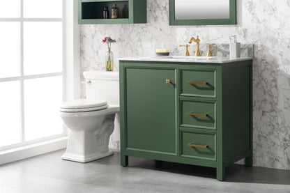 Legion Furniture 36" Vogue Green Finish Sink Vanity Cabinet with Carrara White Top - WLF2136-VG