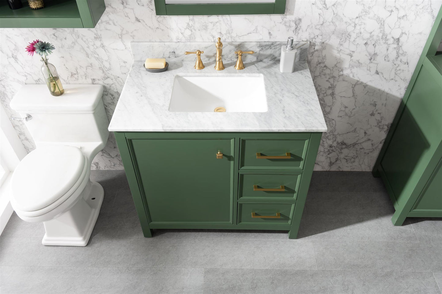 Legion Furniture 36" Vogue Green Finish Sink Vanity Cabinet with Carrara White Top - WLF2136-VG