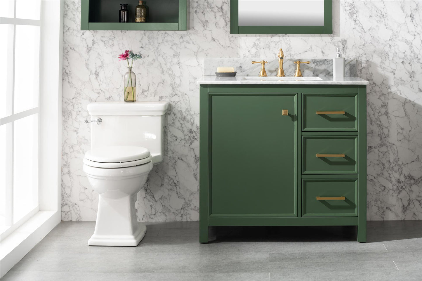 Legion Furniture 36" Vogue Green Finish Sink Vanity Cabinet with Carrara White Top - WLF2136-VG