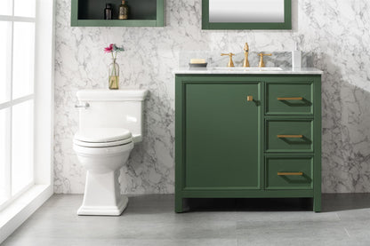 Legion Furniture 36" Vogue Green Finish Sink Vanity Cabinet with Carrara White Top - WLF2136-VG