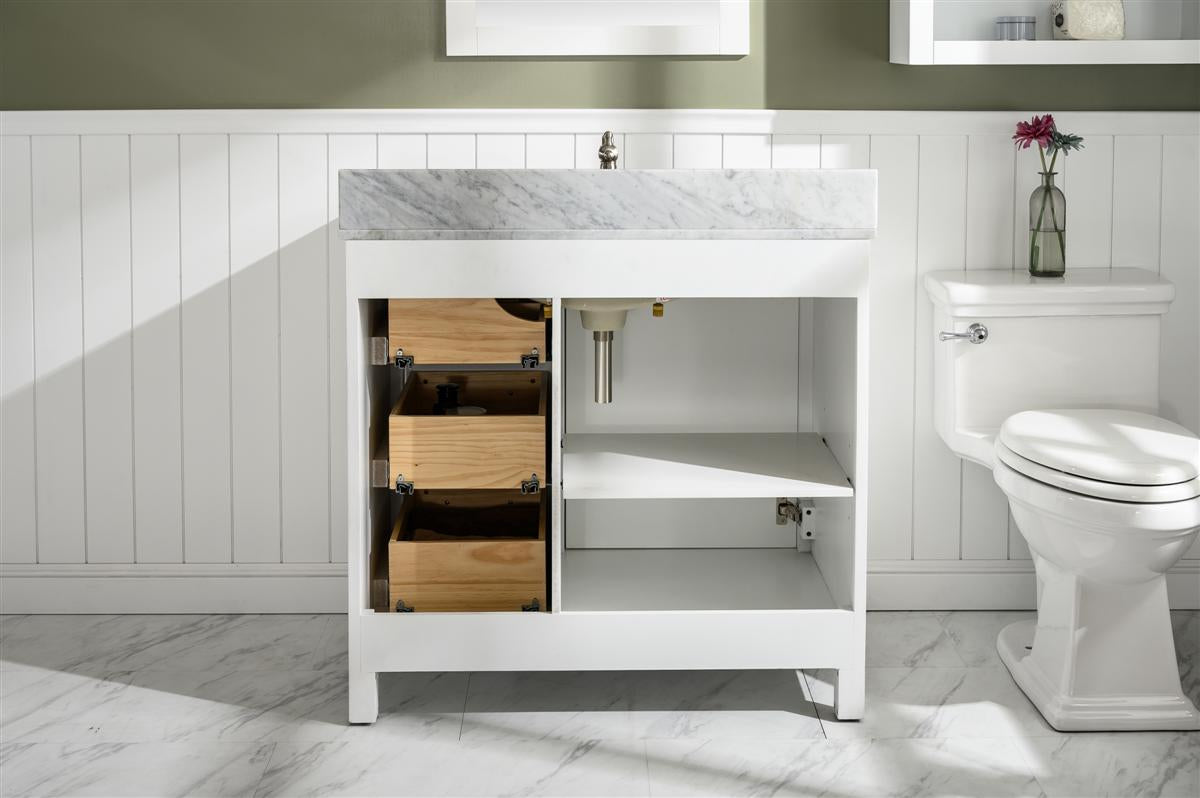 Legion Furniture 36" White Finish Sink Vanity Cabinet with Carrara White Top - WLF2136-W