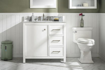 Legion Furniture 36" White Finish Sink Vanity Cabinet with Carrara White Top - WLF2136-W