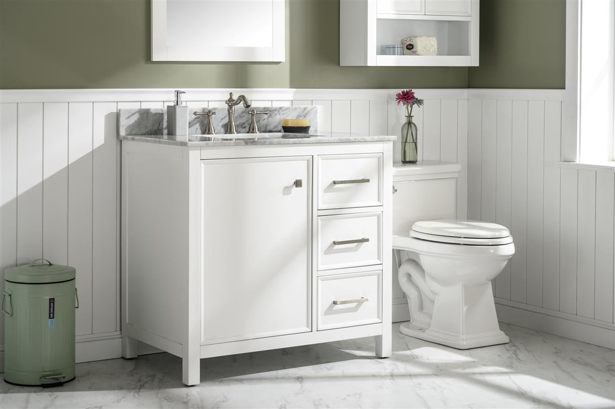 Legion Furniture 36" White Finish Sink Vanity Cabinet with Carrara White Top - WLF2136-W